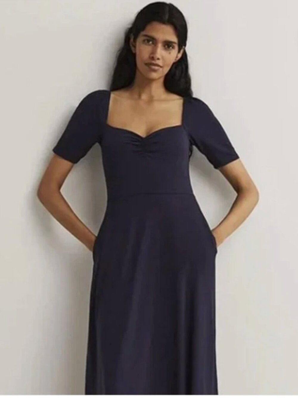 Boden SWEETHEART JERSEY MIDI DRESS NAVY |  Szie 14P UK / US size 10 Petite (10P)